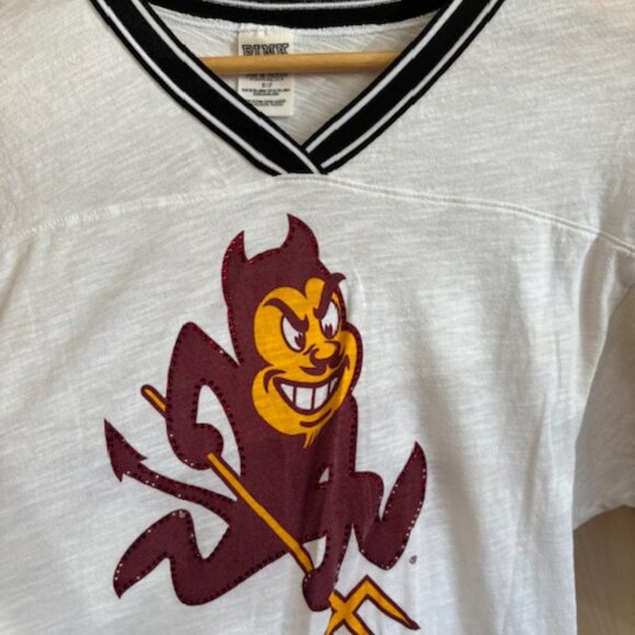 Pink Victoria’s Secret Women’s Small Vneck Blouse Sun Devils 3/4 Sleeves Studded - Picture 2 of 5